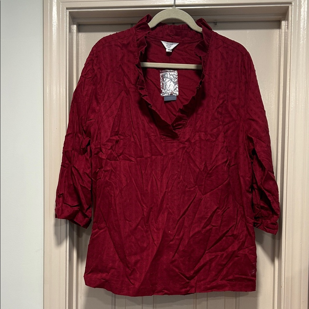 Crown & Ivy Deep Red Ruffled Blouse